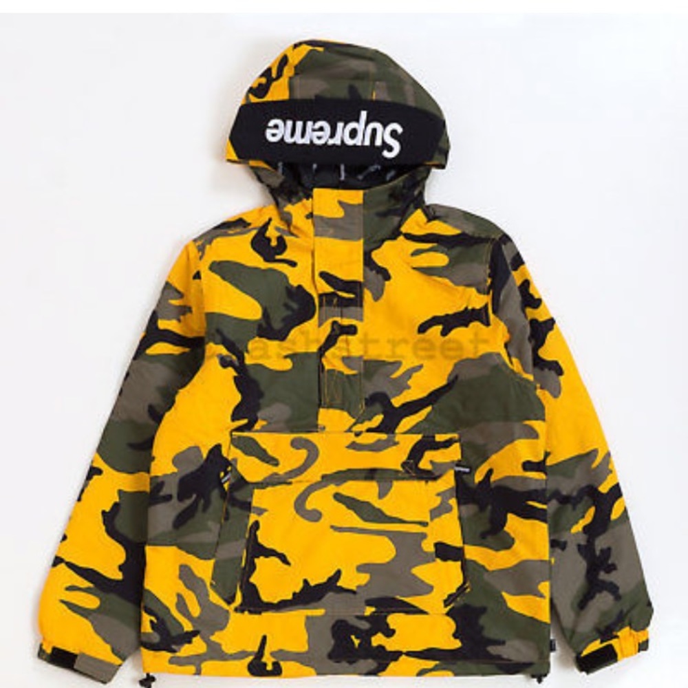 Supreme Hooded Logo Half Zip Pull Over Yellow Camo